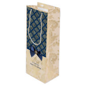 ヴィンテージネイビー金ゴールドダマスクありがとうお名前 ワインギフトバッグ (正面アングル)