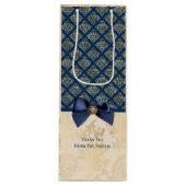 ヴィンテージネイビー金ゴールドダマスクありがとうお名前 ワインギフトバッグ (正面)