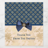 ヴィンテージネイビー金ゴールドダマスクありがとうお名前 ワインラベル (シングルラベル)