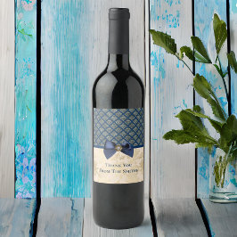 ヴィンテージネイビー金ゴールドダマスクありがとうお名前 ワインラベル