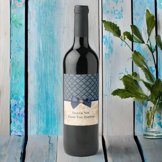 ヴィンテージネイビー金ゴールドダマスクありがとうお名前 ワインラベル