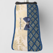 ヴィンテージネイビー金ゴールドダマスクの外観と名前 ゴルフヘッドカバー (回転90)