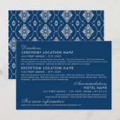 ヴィンテージネイビー銀結婚アールデコ情報 エンクロージャーカード (正面/裏面)
