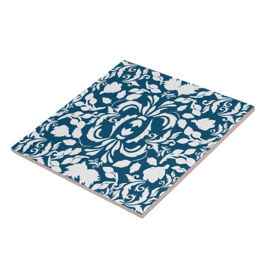 ヴィンテージネイビー青と白のウィリアム・モリス模様 タイル (側面)