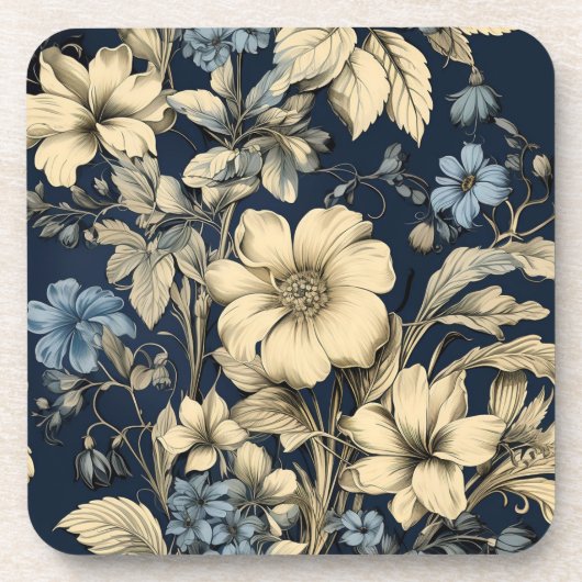 ヴィンテージネイビー&アイボリーフラワーズコ結婚ースター コースター (正面)