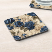 ヴィンテージネイビー&アイボリーフラワーズコ結婚ースター コースター (左側)