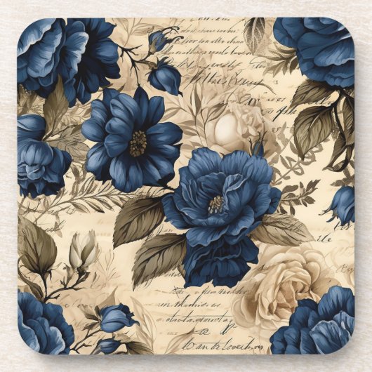 ヴィンテージネイビー&アイボリーフラワーズコ結婚ースター コースター (正面)
