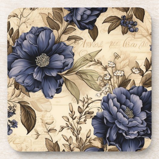 ヴィンテージネイビー&アイボリーフラワーズコ結婚ースター コースター (正面)