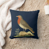 ヴィンテージネイビー・オレンジ・グリーン・バード・装飾用クッション クッション (ブランケット)