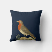 ヴィンテージネイビー・オレンジ・グリーン・バード・装飾用クッション クッション (裏面)