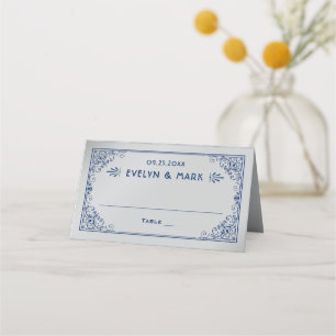 ヴィンテージネイビー・シルバー結婚アールデコ プレイスカード