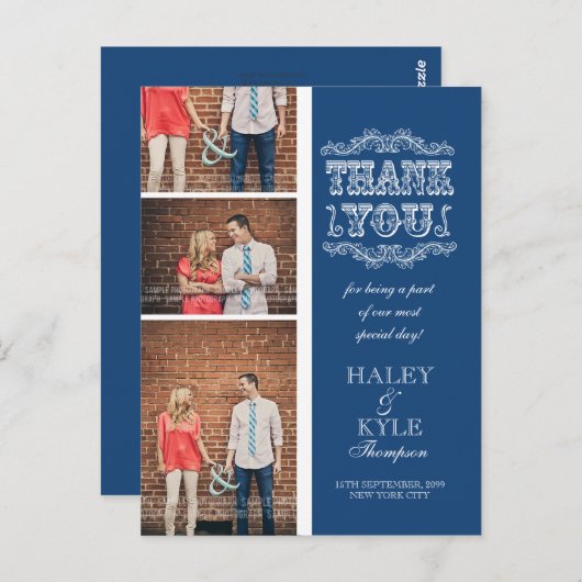 ヴィンテージネイビ結婚ー写真の投稿カード ポストカード (正面/裏面)