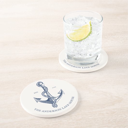 ヴィンテージネイビ航海のいかりレイクハウスボート コースター (側面)