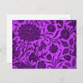 ヴィンテージネオンと濃紫色の花の模様 ポストカード (正面/裏面)