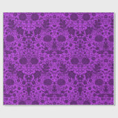 ヴィンテージネオンと濃紫色の花の模様 ラッピングペーパー (フラット)