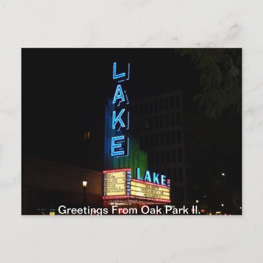 ヴィンテージネオンサイン、レイクシアター、オークパークIl。 ポストカード (正面)