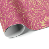 ヴィンテージネオンピンク淡黄色の花柄 ラッピングペーパー (ロールコーナー)