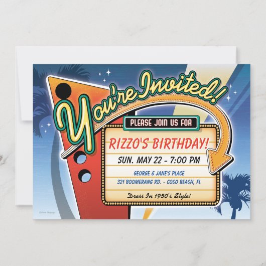ヴィンテージネオン標識パーティの招待状 招待状 (正面)