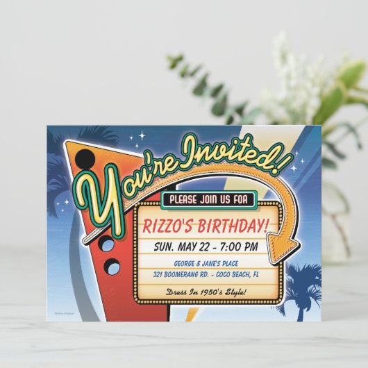 ヴィンテージネオン標識パーティの招待状 招待状 (スタンド正面)