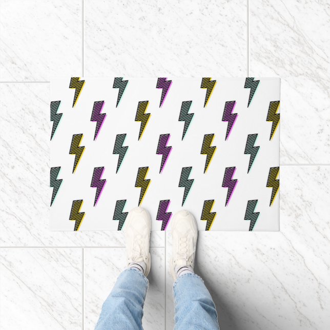 ヴィンテージネオン稲妻ボルトパターン ドアマット (室内)