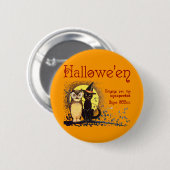 ヴィンテージネコとフクロウボタン 缶バッジ (正面&裏面)