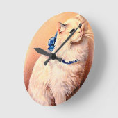 ヴィンテージネコとブルーボウ ラウンド壁時計 (傾斜)