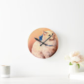 ヴィンテージネコとブルーボウ ラウンド壁時計 (ホーム)