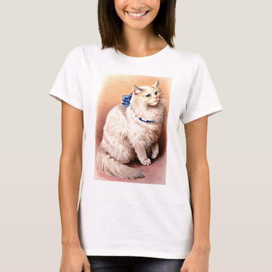 ヴィンテージネコとブルーボウ Tシャツ (正面)