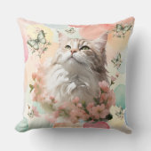 ヴィンテージネコと蝶ピンクパステルカラー クッション (正面)