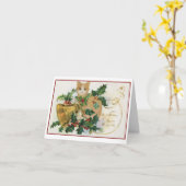 ヴィンテージネコと鐘とホリー・クリスマス カード (黄色い花)