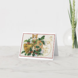 ヴィンテージネコと鐘とホリー・クリスマス カード