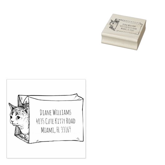 ヴィンテージネコイラストレーションカスタム差出人住所 ラバースタンプ (押印)