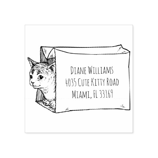 ヴィンテージネコイラストレーションカスタム差出人住所 ラバースタンプ (インプリント)