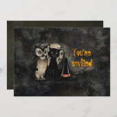 ヴィンテージネコフクロウブラックハローウィンパーティ招待状 招待状 (正面/裏面)