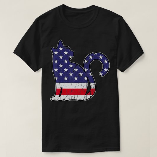 ヴィンテージネコ7月4日アメリカ国旗Patriotic Ca Tシャツ (デザイン正面)