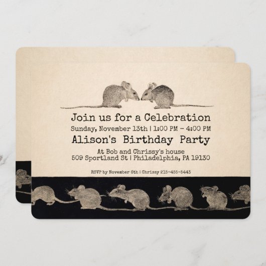 ヴィンテージネズミのカスタマイズ可能パーティの招待状 招待状 (正面/裏面)
