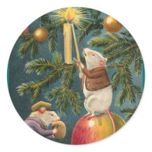 ヴィンテージネズミ&キャンドルクリスマスステッカー