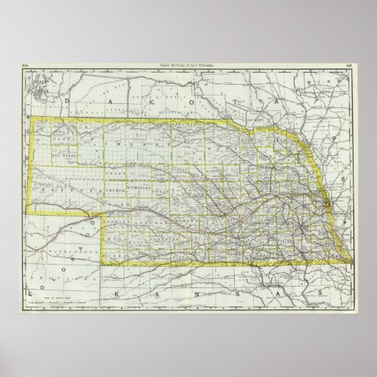 ヴィンテージネブラスカの地図（1889年） ポスター (正面)