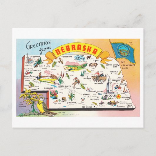 ヴィンテージネブラスカ地図はがき ポストカード (正面)