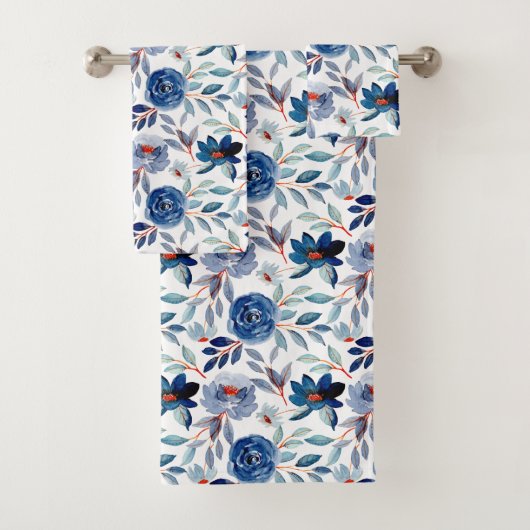 ヴィンテージネービーブルーダスティフローラルパターン バスタオルセット (インサイチュ)