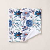 ヴィンテージネービーブルーダスティフローラルパターン バスタオルセット (ウォッシュタオル)