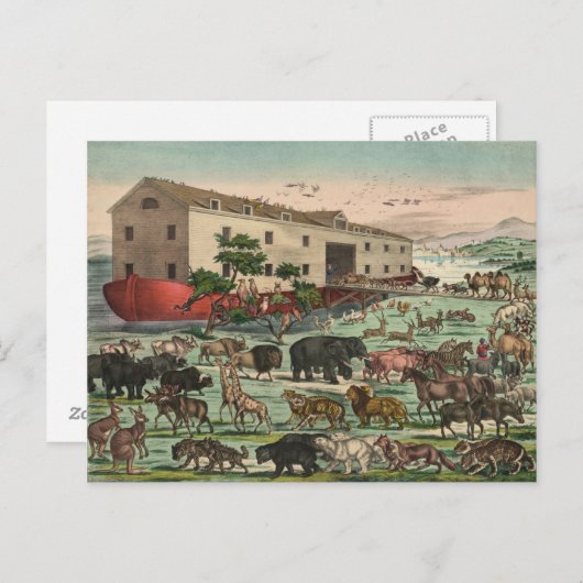 ヴィンテージノアアークアニマルズイラストレーション1882 ポストカード (正面/裏面)