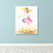 ヴィンテージノスタルジックガールインガーデンキャンバスプリント キャンバスプリント (インサイチュ (ウッドフロア))