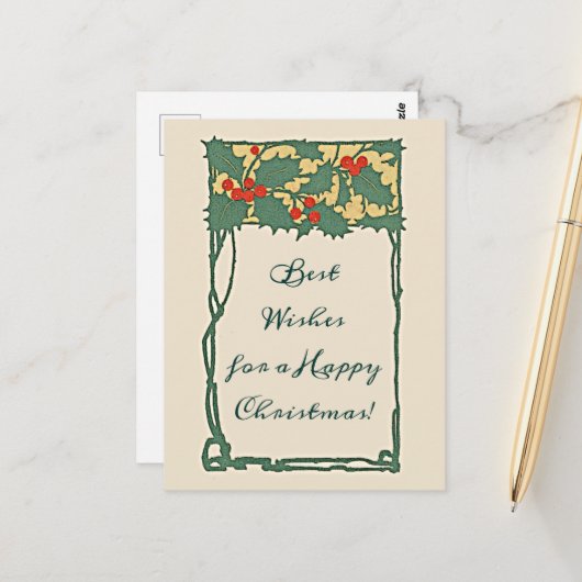 ヴィンテージノスタルジッククリスマスホリーベリーホリデー ポストカード (正面/裏面インサイチュ)