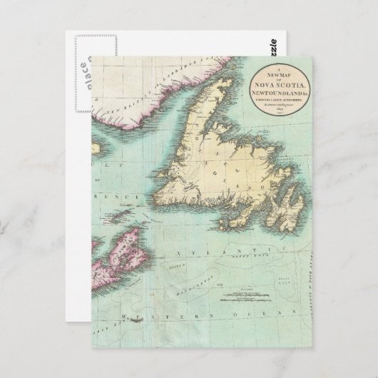 ヴィンテージノバスコシアとニューファンドランドの地図（1807年） ポストカード (正面/裏面)