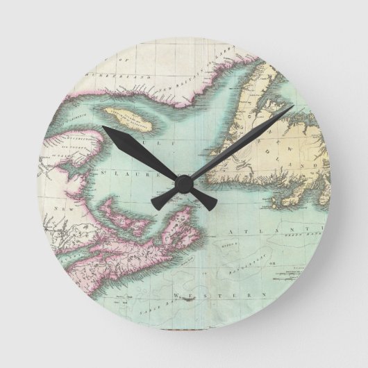 ヴィンテージノバスコシアとニューファンドランドの地図(1807) ラウンド壁時計 (正面)