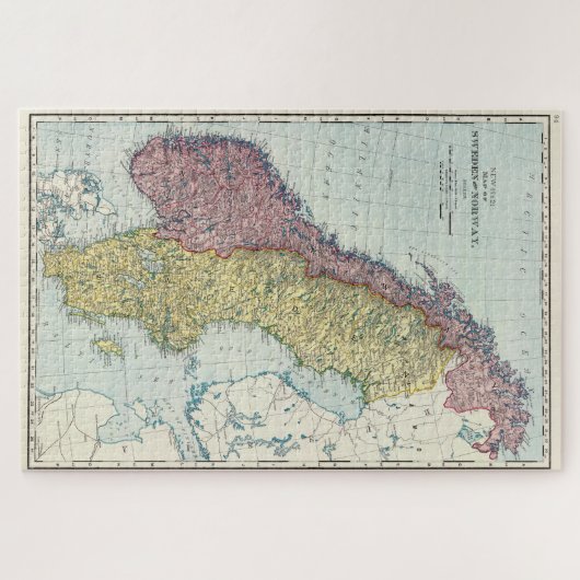 ヴィンテージノルウェーとスウェーデンの地図(1895年) ジグソーパズル (横)