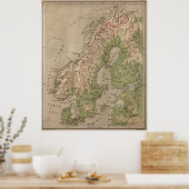 ヴィンテージノルウェーとスウェーデンの物理地図(1880) ポスター (キッチン)