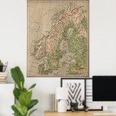 ヴィンテージノルウェーとスウェーデンの物理地図(1880) ポスター (ホームオフィス)