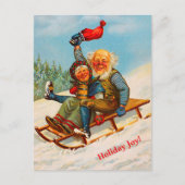 ヴィンテージノルウェーのクリスマスカップルそり(コピー) シーズンポストカード (正面)